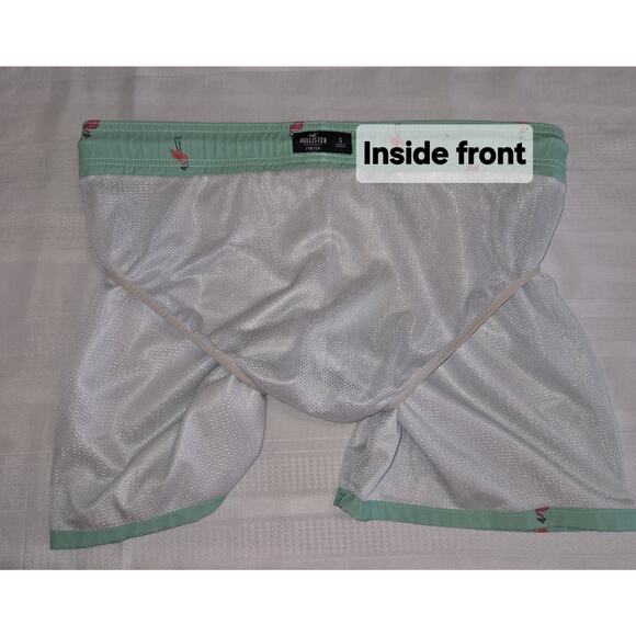 Hollister Mens Swim Trunks Sz S Green Pink Flamingos Lined Swimwear Shorts SMALL - Picture 15 of 16